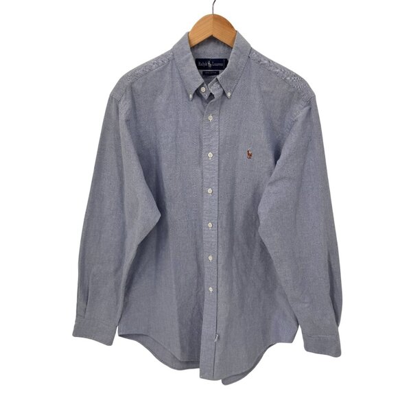Ralph Lauren Pony Button Down Shirt Mens 16 1/2-35‎ Blue Chambray Cotton Vintage - Picture 1 of 10